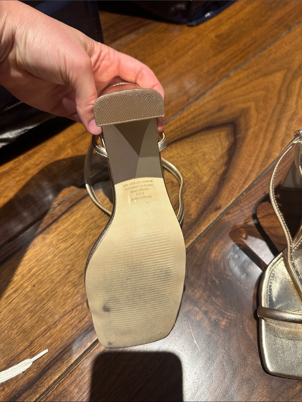 Steve Madden Metallic Gold Strappy Square-Toe Heels - Picture 5 of 6